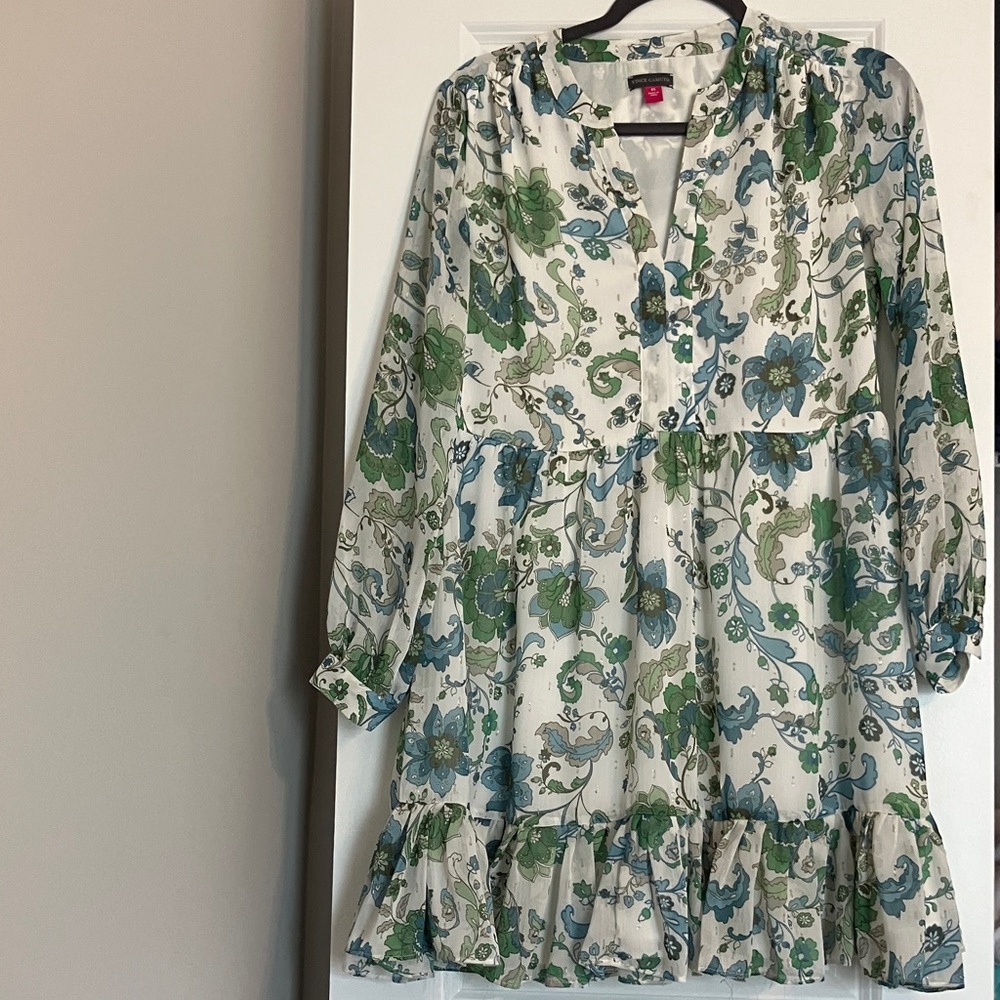 Vince Camuto Floral Long Sleeve Dress - Green and Blue